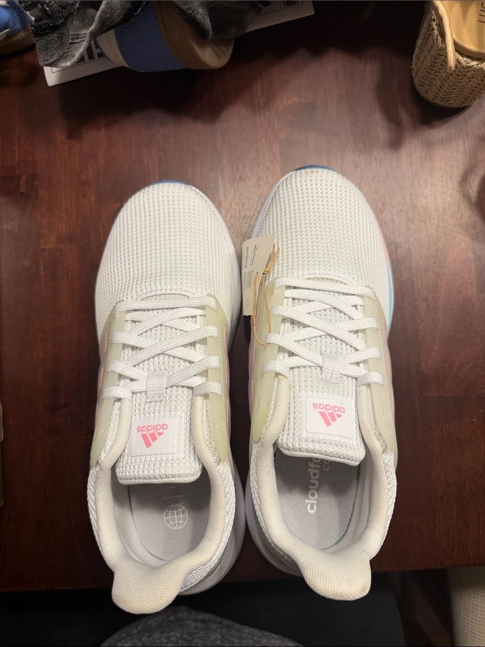 adidas White Sneakers with Pink Logo Accents